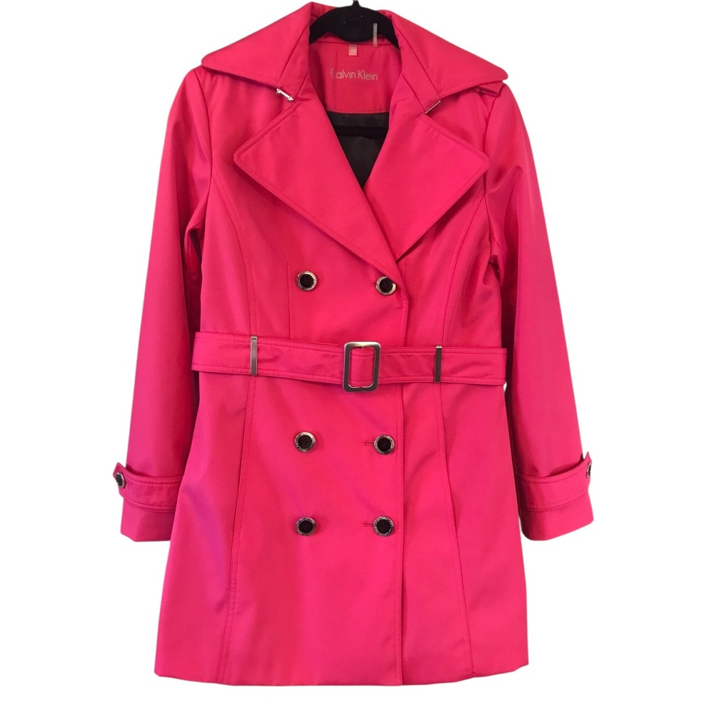 Calvin Klein Pink‎ Double Breasted Trench Coat Belted Collar XS